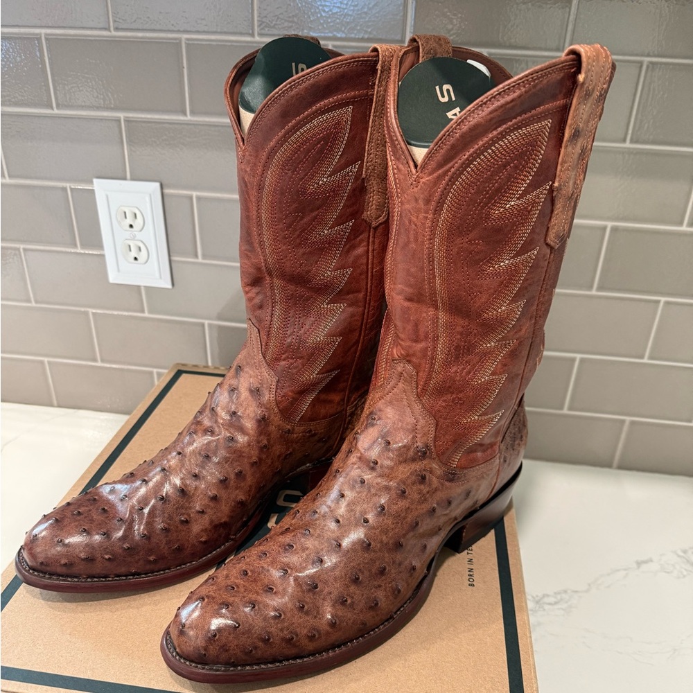 Tecovas Brown Ostrich Western Boots